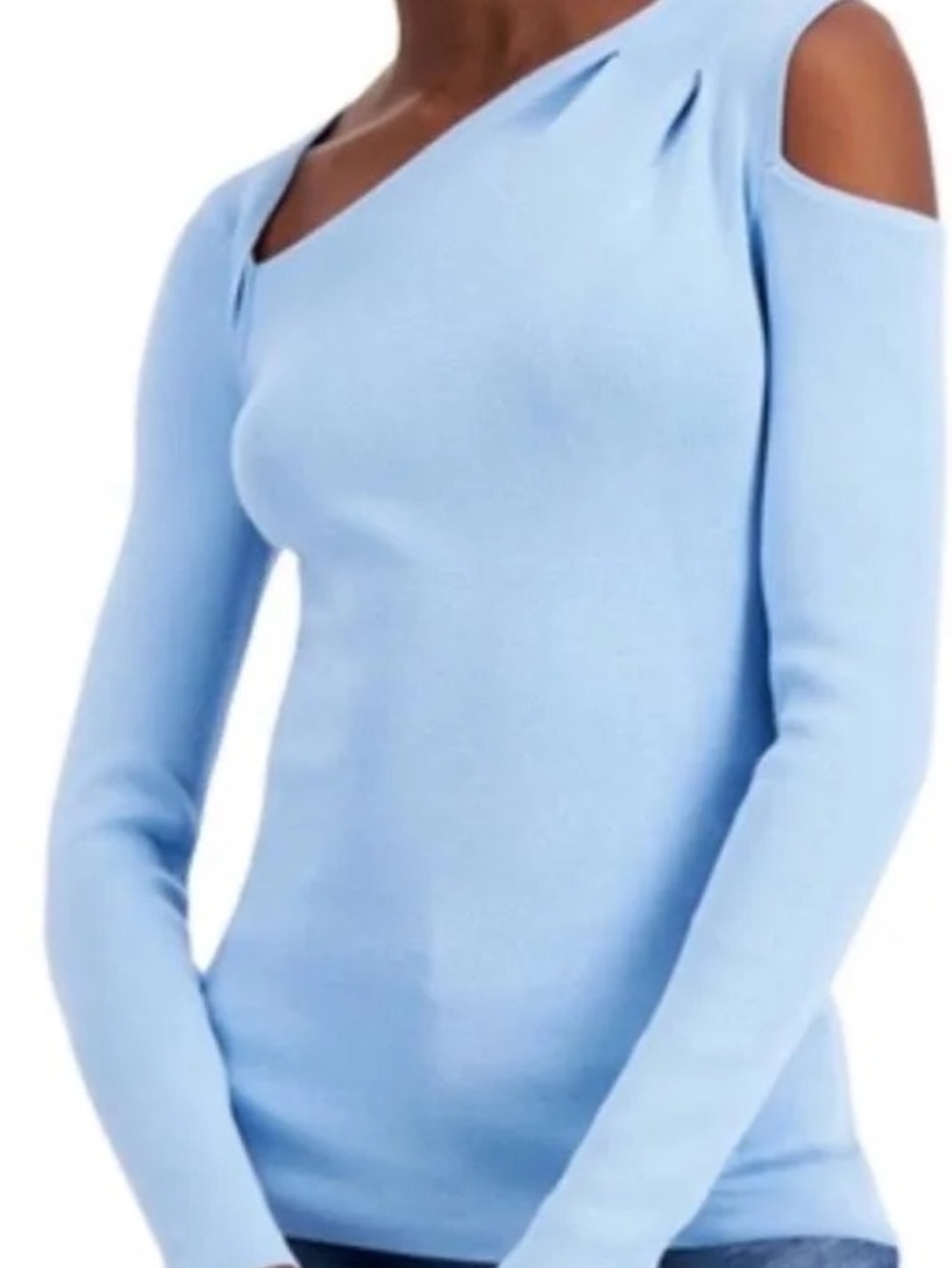 INC International Concepts Asymmetrical Cold-Shoulder Sweater - Light Blue